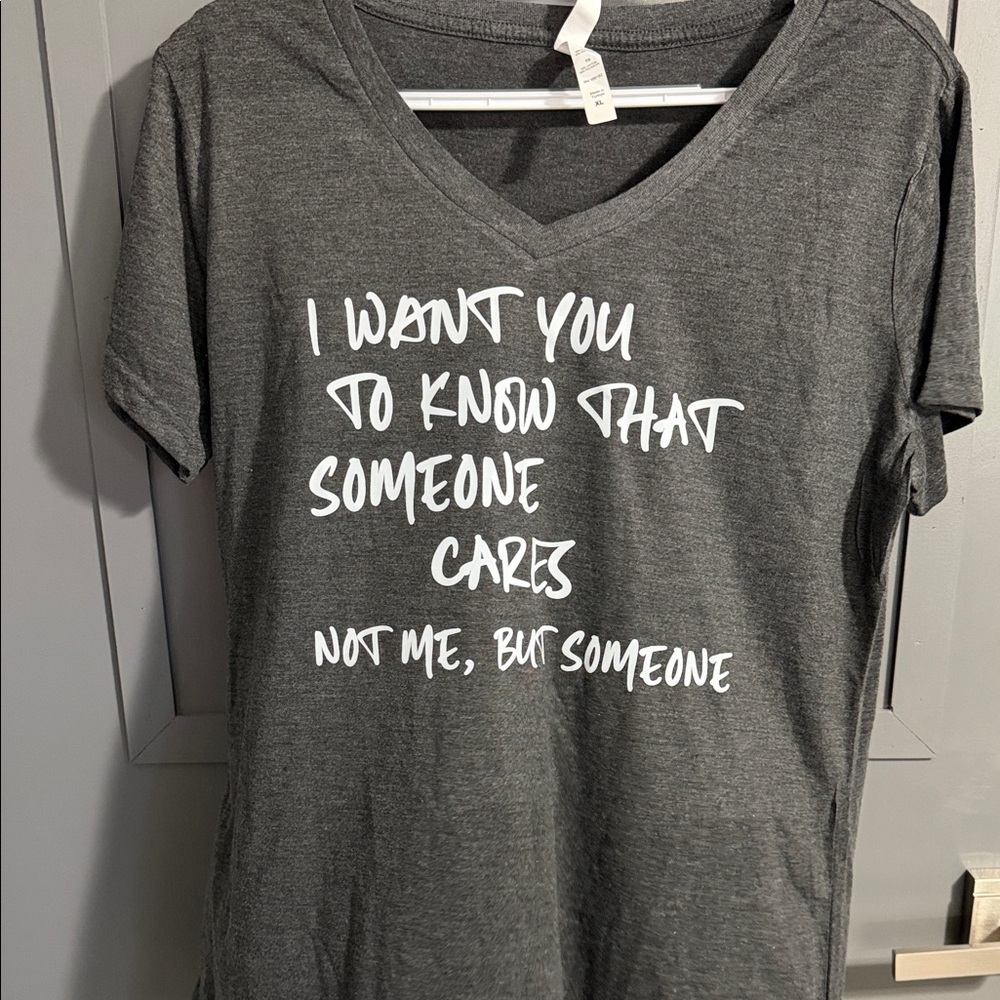 Gray Graphic T-Shirt with White Text